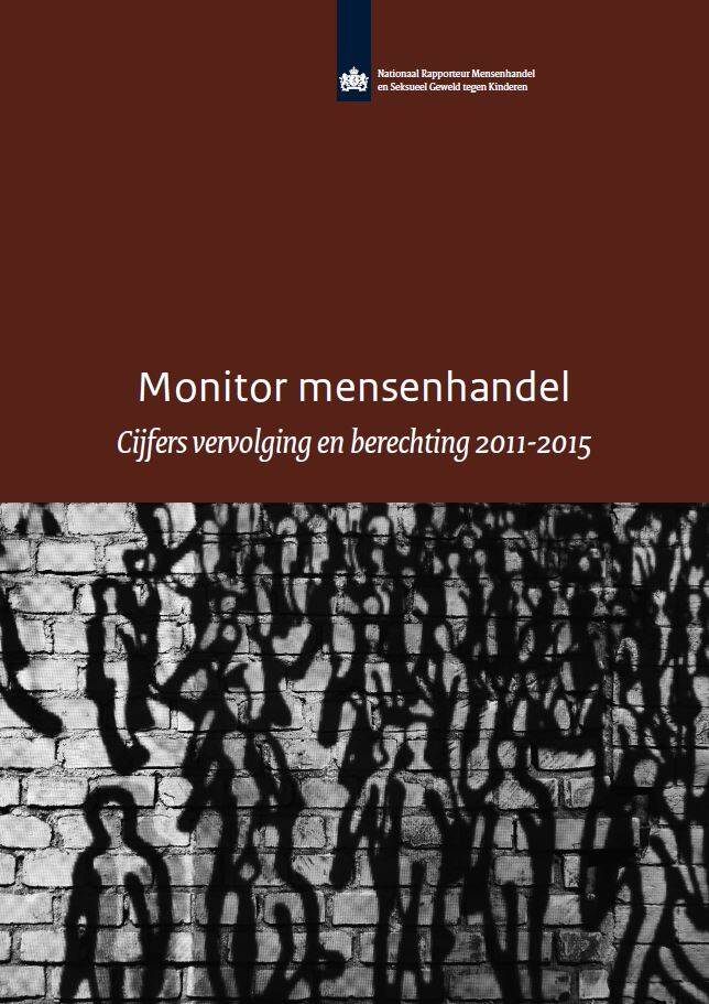 Kaft Monitor mensenhandel. Cijfers vervolging en berechting 2011-2015